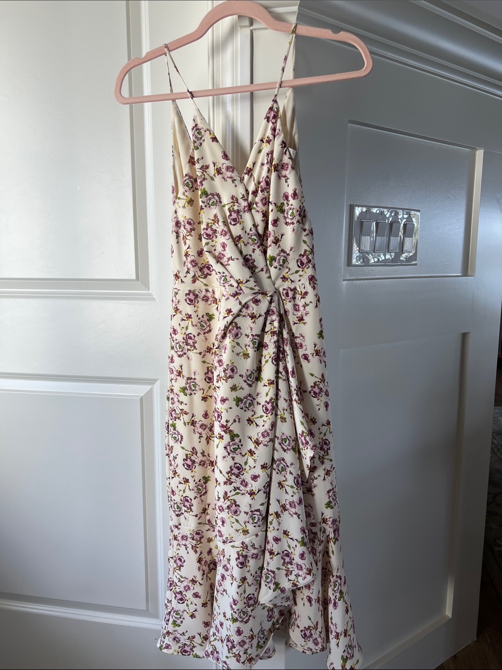 Wayf Cream Midi Dress with Pink & Green Floral Print